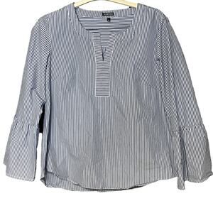 HANNAH pin stripped shirt 3/4 bell sleeves blue white womens size Large
